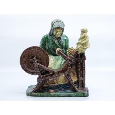 Glazed Terracotta Representative A Weaver - Middle 19th Century