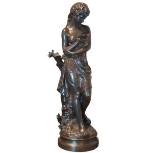 Bronze Of A Young Woman Reading By Hyppolyte Moreau (1832-1926)  