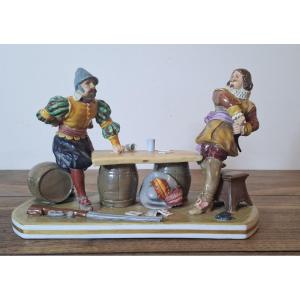 Porcelain Scene, Card Players - Geo Maxime Paris - Heubach Stamp