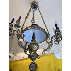 Chandelier 9 Lights Napoleon 3 With Blue Opaline From Sevres