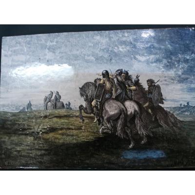 Ceramic Plate Decor Of Warrior Signed A Poncelet