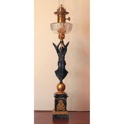 Large Lamp Statue Oil Gilt Bronze And Marble Sea Green Napoléon Lll