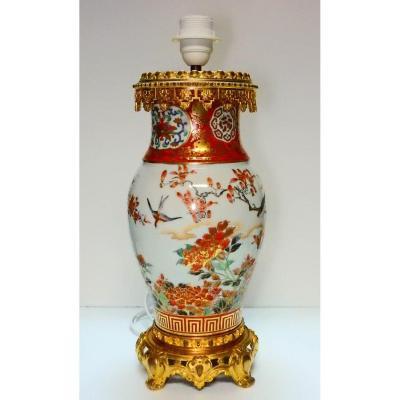 Kutani Porcelain Oil Lamp Mounted In Lamp Late 19th