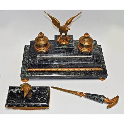 Empire Style Bronze And Sea Green Marble Desk Kit