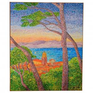 Oil On Canvas View Of Saint Tropez 20th