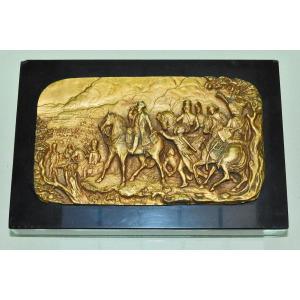 Golden Tin Paperweight And Black Marble 19th