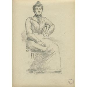 Jean-pierre Laurens (1875-1932) Seated Woman - Original Drawing