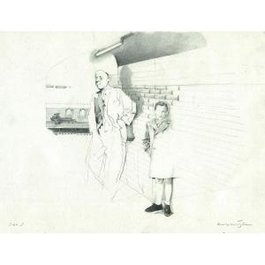 Interesting Original Drawing "in The Paris Metro"