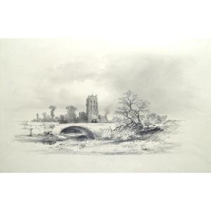 Drawing By Jules Achille Noël (1810-1881) Brittany - The Old Bridge