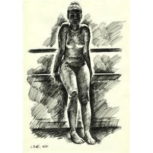 Karsiu Lee (1949) - Original Drawing - Standing Female Nude
