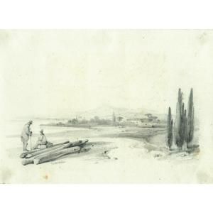 Pierre Letuaire (1798-1884) Animated Landscape - Old Original Drawing