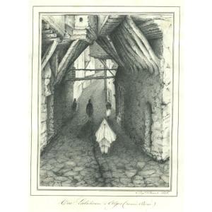 1838 - Algiers, Rue Lalahoum - Old Orientalist Drawing