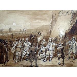 Louis XIII - Original Drawing By Hippolyte Lecomte (1781-1857)