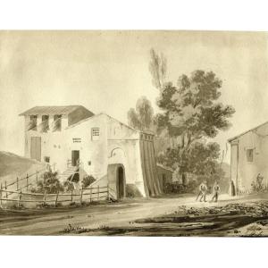 View Of Italy - Rome, La Storta - Original Old Drawing