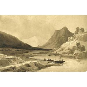 Charles Caïus Renoux (1795-1846) Landscape - Original Old Wash Drawing