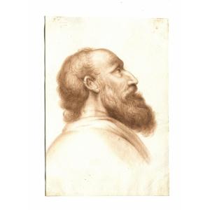 Portrait Of A Man - Original Old Wash Drawing