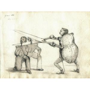 Original Old Satirical Drawing - Cnesure - July Monarchy