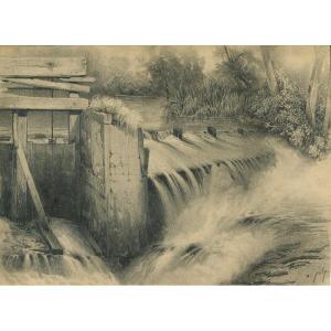 Alexis Victor Joly (1798-1874) River - Original Antique Drawing