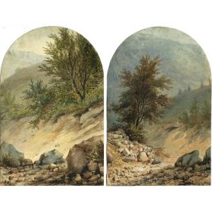 Pierre Luc Charles Ciceri (1782-1868) Set Of 2 Watercolors - Old Drawing