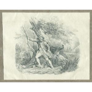 Jacques Auguste Regnier (1787-1860) Man Surprised By Patrol - Original Antique Drawing