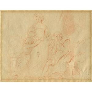 Alexandre-évariste Fragonard (1780 - 1850) Study - Original Red Chalk Drawing