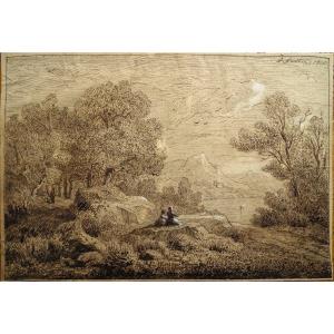 David Sutter (1811-1880) Monaco - Original Antique Pen Drawing