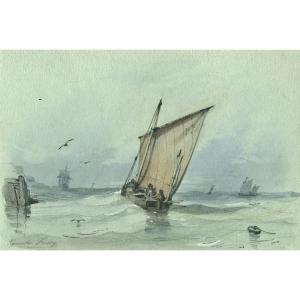 Hyacinthe Foissey (1791-1873) Watercolor - Seascape, Sailboats - Original Antique Drawing