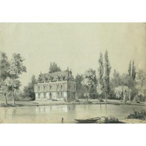 Heudreville Castle - Dated August 1852 - Original Antique Drawing