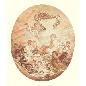 Venus - Original Antique Drawing In Red Chalk Wash