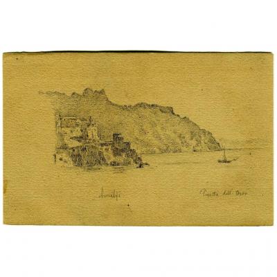 Original Drawing - Amalfi - Landscape - Italy - Félix Charvolin (1832-)