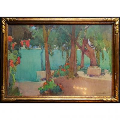 Auguste Drouot (1881-1955) - Lakeside - Original Watercolor