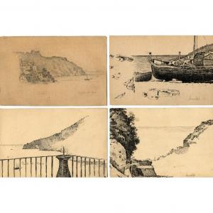 Italy, Amalfi - 4 Original Drawings By Félix Charvolin (1832-?)