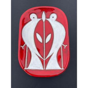 Rare Ceramic Tray Signed 1950s Africanist Decor Trompe l'Oeil