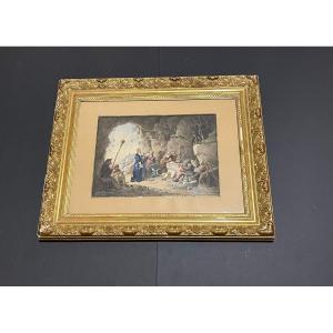 Tableau ésoterique messe noire cérémonie sorcellerie peinture 1901 signée