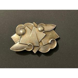 Art Deco Brooch Solid Silver Stylized Clouds Geometric Decor Artist's Jewel