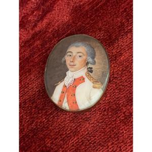 18th Century Miniature Portrait Of A Military Aristocrat Signed In Gold Frame