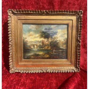 Painting Landscape Ruins Signed Gilbert / Kaufmann Oil On Copper 19th Century
