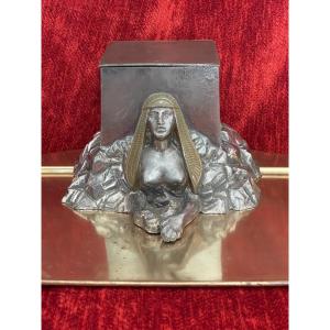 Egyptomanie Silver-plated Metal Inkwell Wmf Hallmarks Sphinx Sphinx Egypt