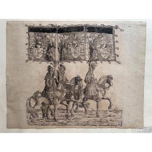 Large 16th Century Print Albrecht Altdorfer Triumph Of Maximilian Engraving Laid Paper