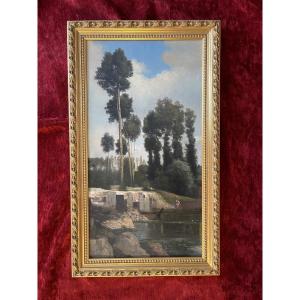 Painting Signed Gustave Noel 19th Century Washerwomen Landscape Blois Impressionism Oil On Canvas