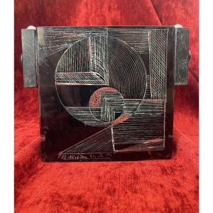 Large Champagne Bucket Cubist Painting Anatole Riecke Signed Bar La Coupole 1939