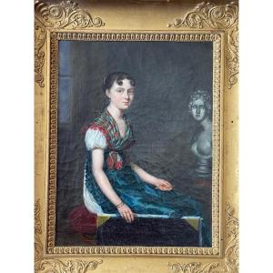 Painting Empire Young Woman Artist Painter Portrait Oil On Canvas