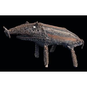 Pig Amulet, Woven Cult Figure, Tribal Art, Papua New Guinea, Oceania, 63 Cm