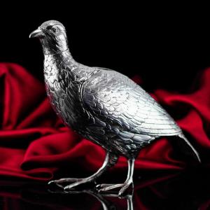 Antique Solid Silver Large Partridge/grouse Bird Model Box - Edwardian 1910 Boaz Moses Landeck