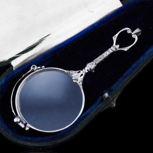 Antique Platinum Diamond Lorgnette Art Deco Opera Glasses - C.1920