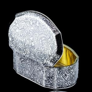 Antique French Solid Silver Niello Table Snuff Box - C.1880