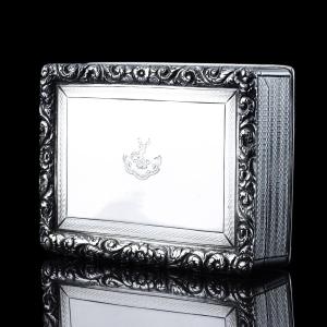 Antique Georgian Solid Silver Large Table Snuff Box Floral Chased Border - Joseph Willmore 1832