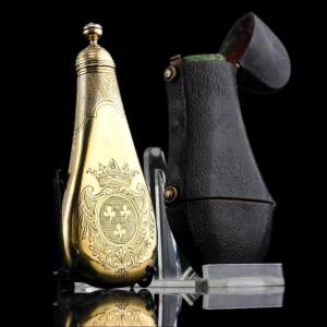 Antique Silver Gilt Scent Flask/perfume Bottle With Coronet Engraving - C.1690