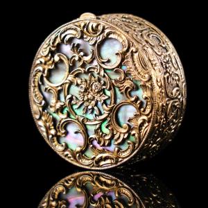 Antique Silver Gilt Pill/snuff Box With Mother Of Pearl - 19th C.