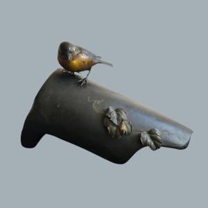 Sparrow On A Traditional Japanese Ridge Tile